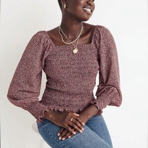 Lucie Bubble-Sleeve Smocked Top in Cottage Garden sz XL